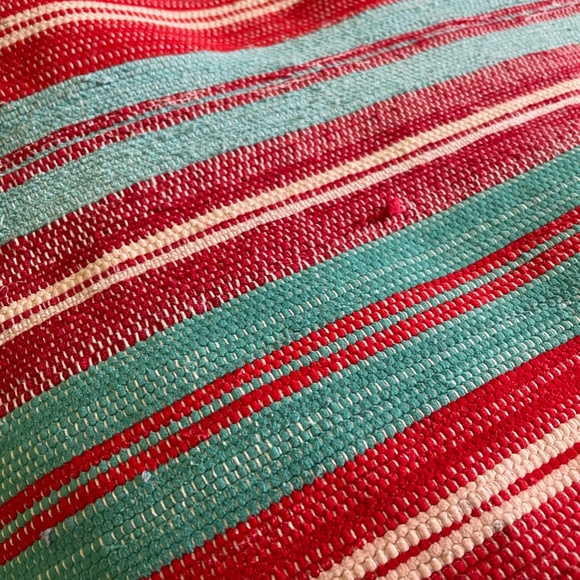 Vintage catalogne rag blanket, fits Queen bed. Striped, Red & Blue. - Picture 11 of 14